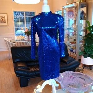 Nite Line Vintage Size 8 Cobalt Blue Sequin Keyhole Cocktail dress